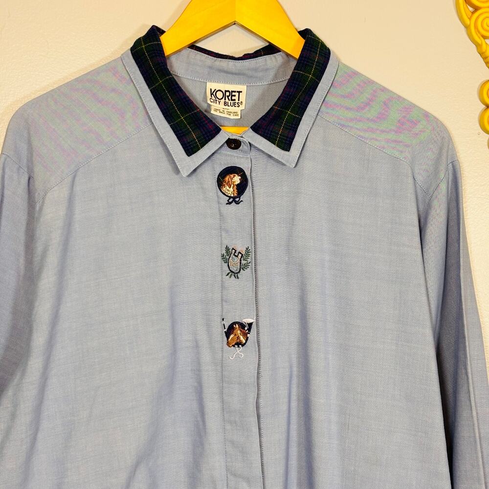 VTG Equestrian Embroidered Tartan Collar Button Down Shirt Plus | True Winter